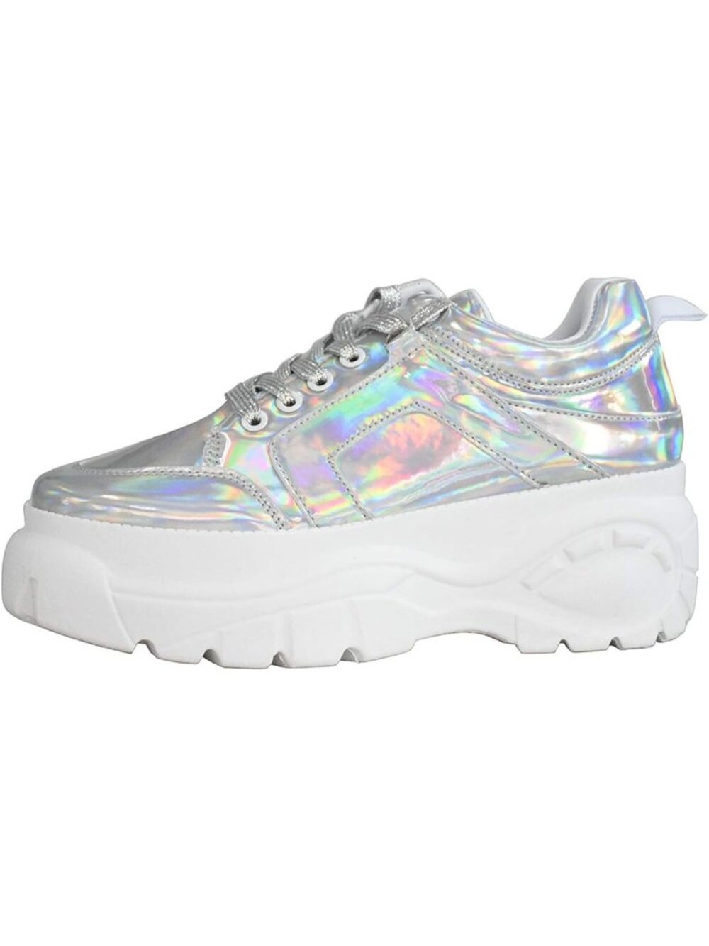 Women's Hologram Silver Chunky Platform Sneakers Casual Lace Up Casual Shoes